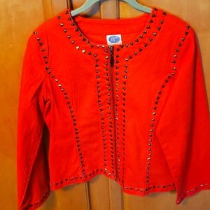 Diane Gilman studded red zip up jacket so med